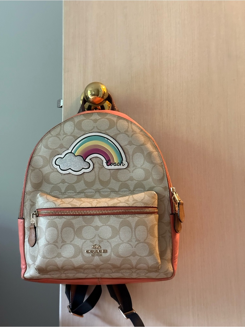 Coach Medium Charlie Backpack in Signature Canvas with Rainbow Motif (F72846)
